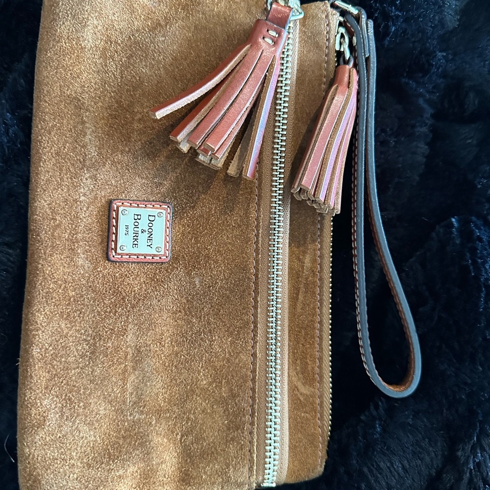 Dooney & Bourke Tan Suede Wristlet with Tassels